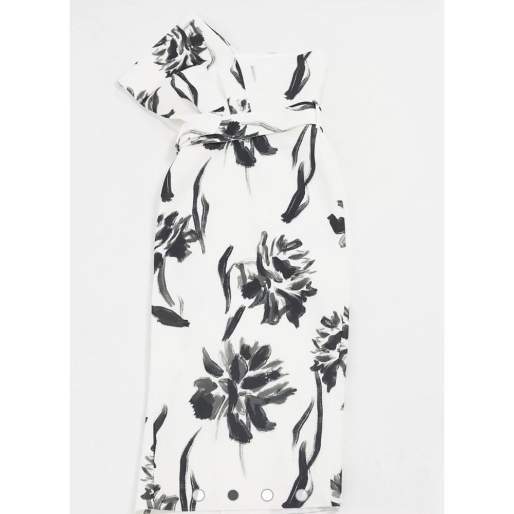 New ASOS design Women Black White Floral Print One Shoulder Scuba Midi Dress 2 4 - Picture 5 of 10